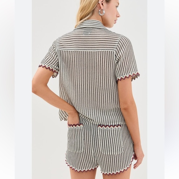 SAYLOR VERNA STRIPE CROCHET KNIT SHORT SET BLACK WHITE SMALL - Picture 11 of 11